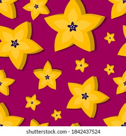 Carambola seamless pattern. Endless vector tropical fruit background.