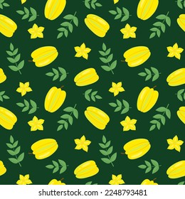 Carambola set. Seamless pattern. Flat style. Vector illustration 