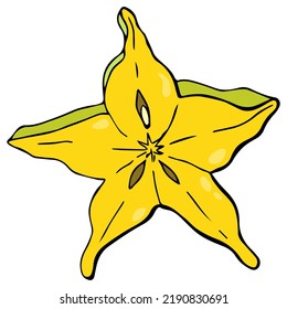 Carambola slice. White background, isolate. Vector illustration. Organic food, healthy nutrition, vegetarian product.