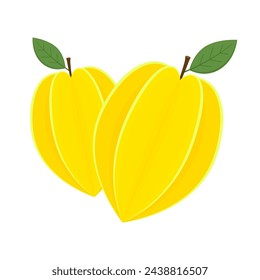 Carambola star fruit vector. Carambola star fruit in flat style. Vector illustration isolated on white background.