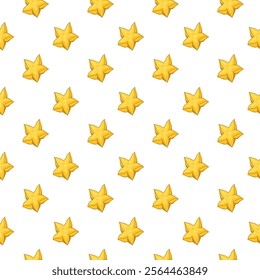 Carambola starfruit flat seamless pattern on white background. Wrapping paper, gift card, poster, banner design. Home decor, modern textile print. Summer bright geometric fruits patterned.