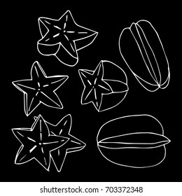 Carambola vector illustration. Doodle style. Design icon, print, logo, poster, symbol, decor, textile, paper, card. 