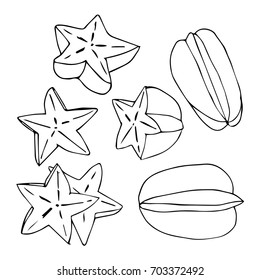 Carambola vector illustration. Doodle style. Design icon, print, logo, poster, symbol, decor, textile, paper, card. 