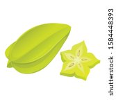 Carambola whole and slice vector flat vector illustration. Fresh tropical fruit isolated on white background. Ripe starfruit, averrhoa carambola harvest. Vegetarian nutrition ingredient, sweet dessert