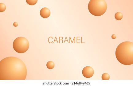 Caramel 3d balls on soft background, beige abstract background