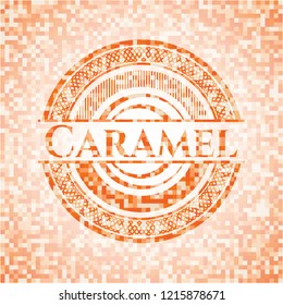 Caramel abstract orange mosaic emblem with background