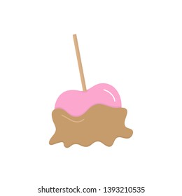 Caramel apple vector graphic illustration icon. Red, pink apple fruit in sweet sugar caramel coating. Isolated.