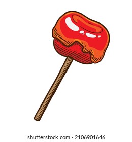 Ilustración vectorial de manzana caramelo sobre fondo blanco