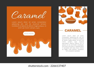 Caramel Banner Design with Brown Sweet Dripping Syrup Vector Template