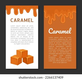 Caramel Banner Design with Brown Sweet Dripping Syrup Vector Template