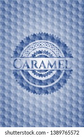 Caramel blue badge with geometric pattern background. Vector Illustration. Detailed.