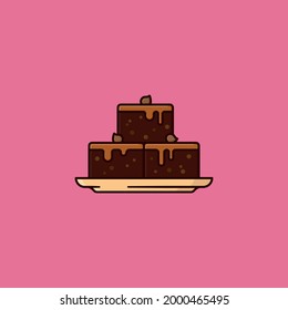 Caramel Brownie cake stack on a platter vector illustration for Brownie Day on December 8