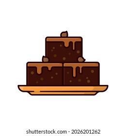Pista de tarta de Caramel Brownie en una plaqueta aislada de ilustración vectorial para el Día de Brownie el 8 de diciembre