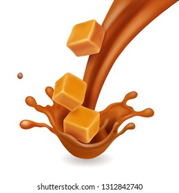 Caramel candies in splash realistic vector