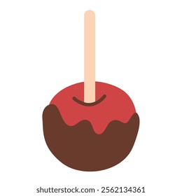 Caramel candy apple red in toffee with wooden stick