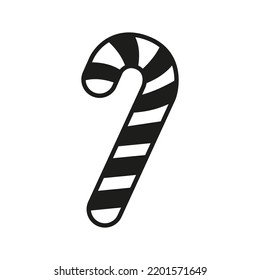 Caramel Candy Cane. Vector black and white Icon