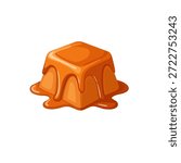 Caramel Candy Cube with Melted Sauce Dripping – Sweet Dessert Illustration