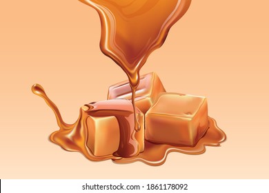 Caramel candy   delicious caramel sauce isolated orange background  Collection set for use illustration vector   simple design 