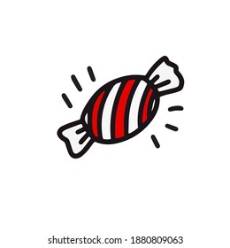  Caramel candy isolated on a white background. Vector illustration in Doodle style. Design for Valentine's Day, New Year, Halloween, Easter