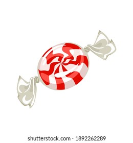 Caramel candy isolated on white background. Vector illustration, icon of delicious sweets in cartoon flat style.