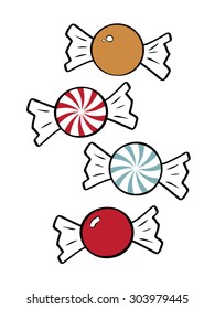 Caramel Candy, Peppermint Candy, Cinnamon Candy Cartoon Vector Icon Isolated