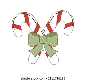 A caramel cane or a Christmas candy. Striped mint lollipop. A symbol of the new year. Vector illustration