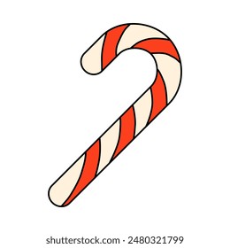 The caramel cane icon. Candy. Festive caramel in the shape of a cane. Vector illustration isolated on a white background for design and web.