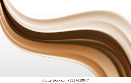 Caramel chocolate cream with milk fluid splash vector texture. Cocoa or coffee sweet delicious background. Gold and brown waves design.