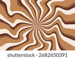 Caramel and chocolate swirl pattern background. Wavy peanut butter. Liquid creamy milk syrup. Abstract groovy spiral wavy stripes of sweet dessert with retro color deign. Vector illustration