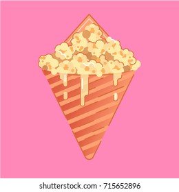 Caramel Corn made of popcorn coated with a caramelized brown candy shell.