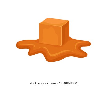 Caramel Cube On White Background. Vector Illustration.