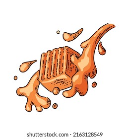 caramel cube splash sketch hand drawn vector milk cubes, sugar splash, flow tasty swirl vintage color line illustration