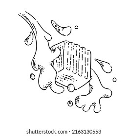 cubitos de salpicadura de cubo de caramelo cubos de leche vectorial dibujados a mano, salpicadura de azúcar, caudal sabroso giratorio vintage ilustración de la línea negra