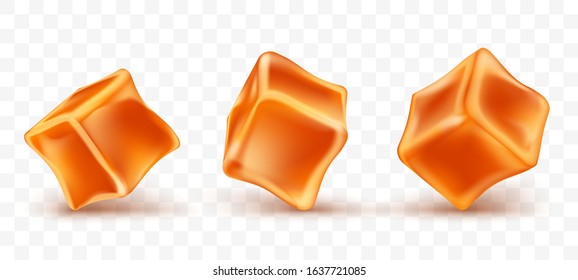 Caramel cubes toffee set isolated on transparent background