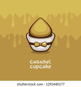 Caramel Cupcake vector illustration. Template for confectionery, cafe and sweet-shop logo. Traditional dessert.