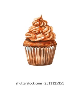 caramel cupcake vector illustration in watercolor style