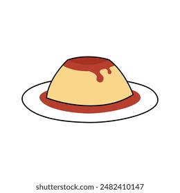 Caramel custard pudding isolated on white background. vector illustration.