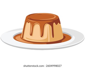 Caramel custard pudding isolated vector illustration on white background