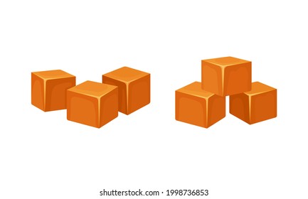 Caramel as Dark-orange Confectionery Product Made by Heating Sugar Vector Set