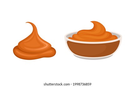 Caramel as Dark-orange Confectionery Product Made by Heating Sugar Vector Set