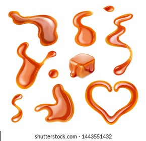 Caramel drops vectorized collection. Caramelizated blot splashes realistic vector set