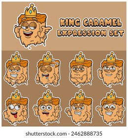 Karamelll-Expressionssatz. Maskottchen Cartoon Charakter für Geschmack, Sorte, Etikett und Verpackungsprodukt. Vektorillustration.