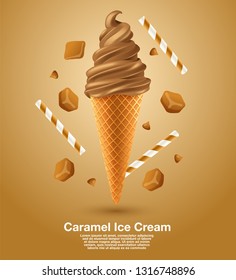 Caramel : Flavored Soft Ice Cream Set : Vector Illustration