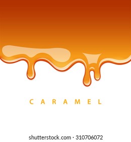 Caramel is flowing down. Vector background