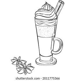 Caramel frappe coffee. Hand drawn vector illustration in sketch style isolated on white. Iced Mocha coffee jar icon. Drinks with foam, branding and cafe label design