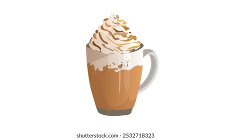 Caramel Frappe ou Pumpkin Spice Latte servidos em grande ilustração de vetor de vidro. 