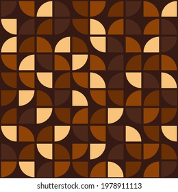 Caramel geometric pattern. Simple and interesting four quarters of circle ornament. Coffee or caramel color pattern. Vector wallpaper brown coffee caramel color.