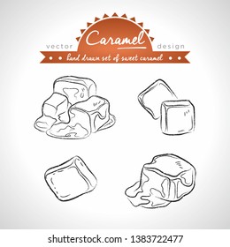 caramel. Hand drawn collection of vector sketch detailed sweetness. Isolated