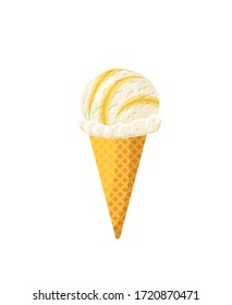 Caramel ice cream cone. Design template for AD, promo, menu, flyer. Vector illustration cartoon icon isolated on white background.