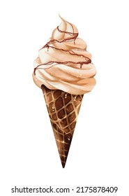 Caramel ice cream cone watercolor vector design great for cards, banners, headers, party posters or decorate your artwork.